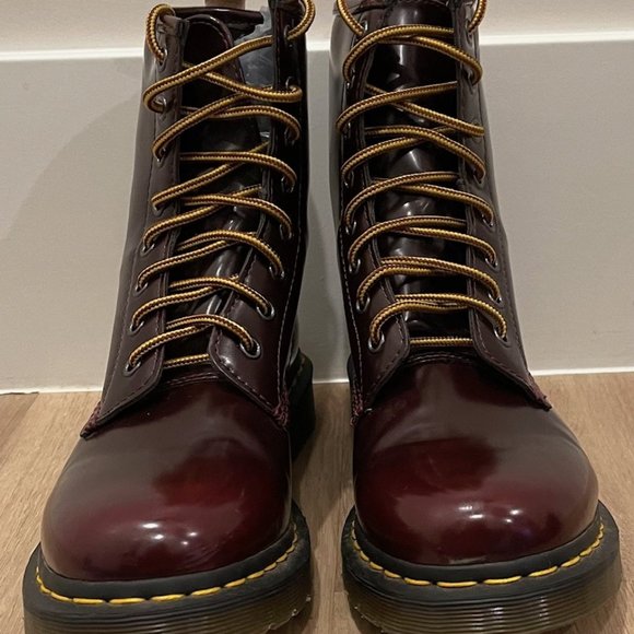 Dr. Martins Cherry Red-Oxford Rub Off-Vegan 1460 Lace Up Boots, Size 10 US